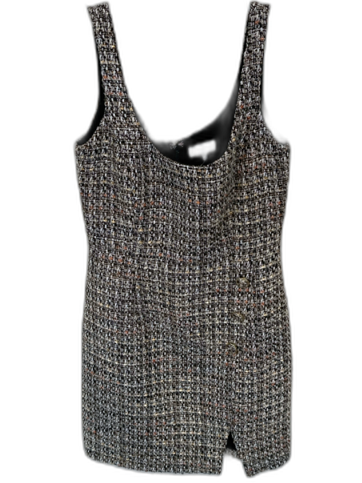 Gianni Bini Size 2 Black & Gold Polyester Tweed Gold Buttons Mini Dress Black & Gold / 2