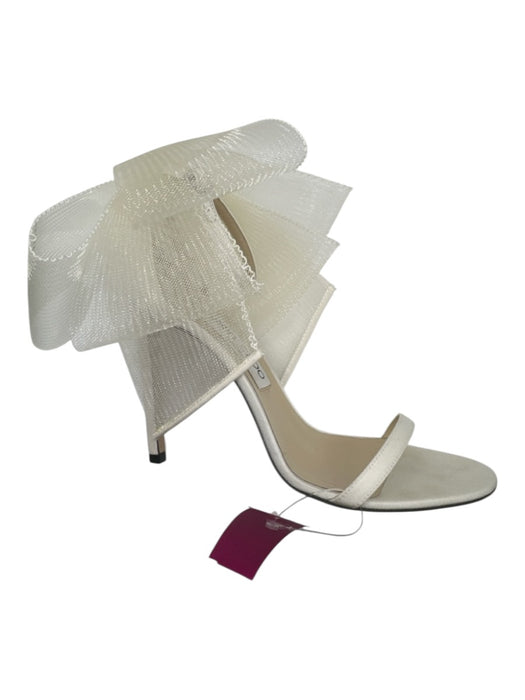 Jimmy Choo Shoe Size 39 Ivory Canvas Tulle Bow Stiletto Ankle Strap Sandals Ivory / 39