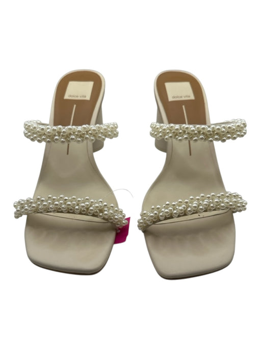 Dolce Vita Shoe Size 8.5 Pearl Faux Pearl Block Heel Square Toe 2 Strap Sandals Pearl / 8.5