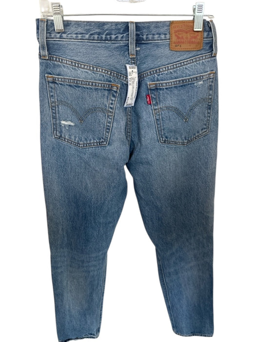 Levis Size Est 26 Light Wash Cotton Distressed Knee High Waist Button Fly Jeans Light Wash / Est 26