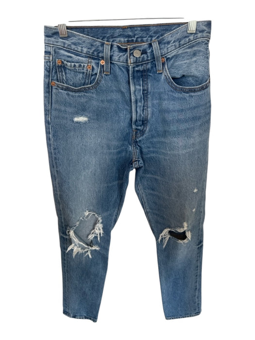 Levis Size Est 26 Light Wash Cotton Distressed Knee High Waist Button Fly Jeans Light Wash / Est 26
