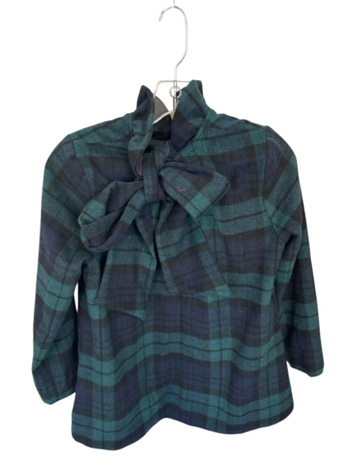 Tuckernuck Size S Green & Black Wool Blend Ruffle Collar Plaid Neck Tie Top Green & Black / S