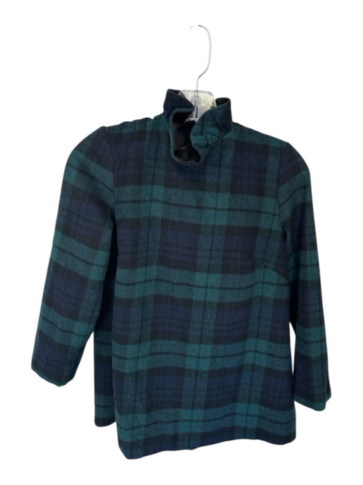 Tuckernuck Size S Green & Black Wool Blend Ruffle Collar Plaid Neck Tie Top Green & Black / S