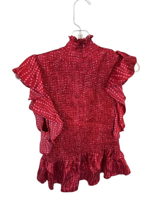 Cinq a Sept Size M Red & Pink Silk Mock Neck smocked Flowers Flutter Sleeve Top Red & Pink / M