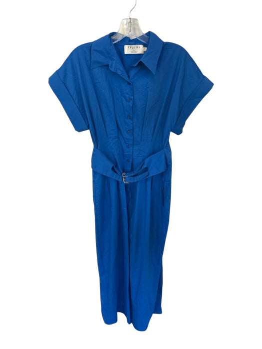 Exquise Size M Electric Blue Cotton Blend Short Cuff Sleeve Buttons Jumper Electric Blue / M