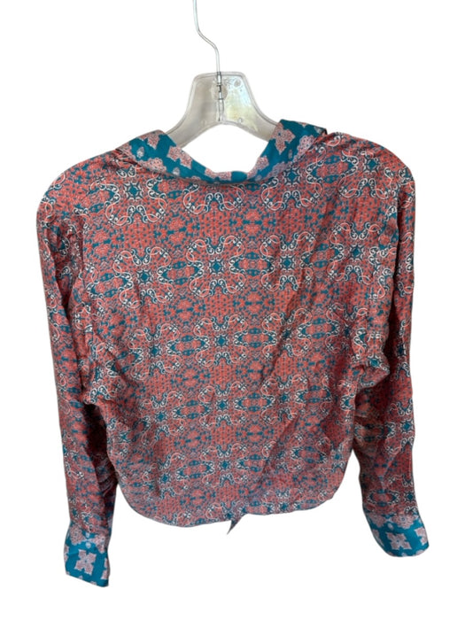 Lolita Jaca Size S Orange & Teal Print Silk Long Sleeve Kaleidoscope Collar Top Orange & Teal Print / S