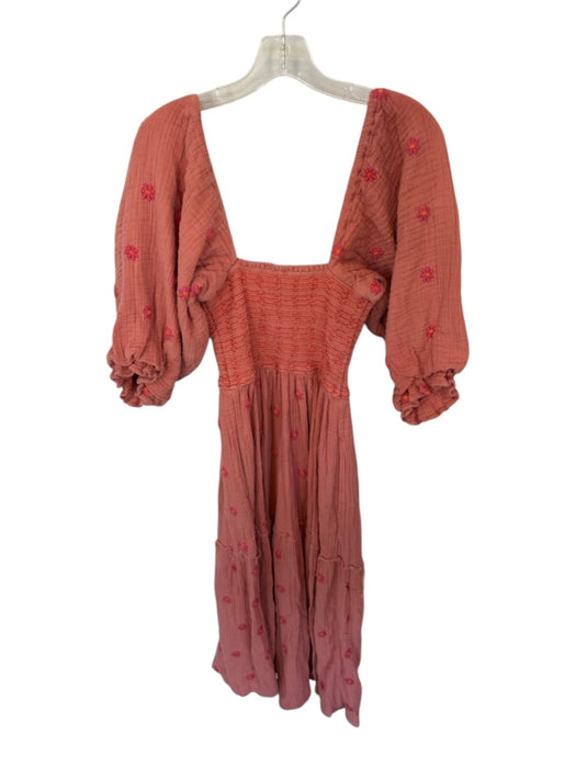 Free People Size M Terracotta Cotton Long Balloon Sleeve smocked Maxi Dress Terracotta / M