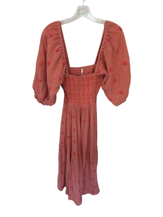Free People Size M Terracotta Cotton Long Balloon Sleeve smocked Maxi Dress Terracotta / M