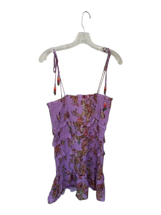 Farm Rio Size M Purple Orange & Blue Cotton Smocked Floral Tie Straps Dress Purple Orange & Blue / M