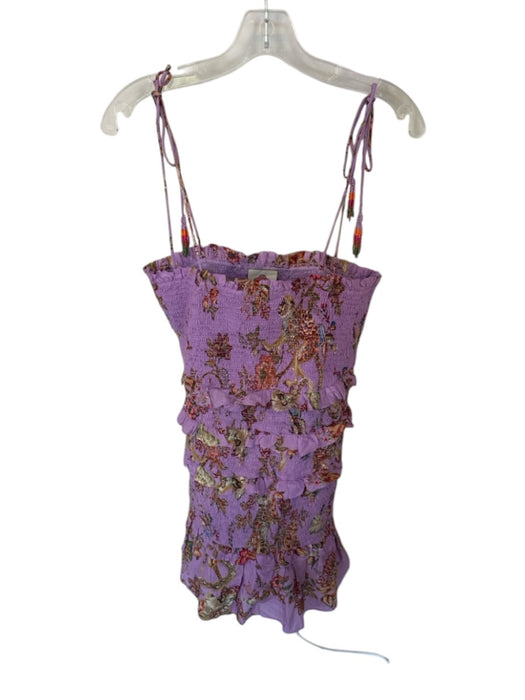 Farm Rio Size M Purple Orange & Blue Cotton Smocked Floral Tie Straps Dress Purple Orange & Blue / M