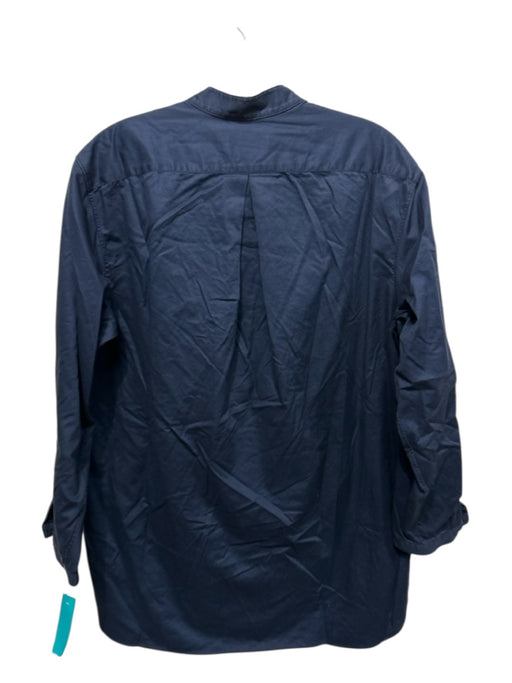 E.M Reitz Size M Navy Blue Cotton Pleat Detail stand collar Split Hem Top Navy Blue / M