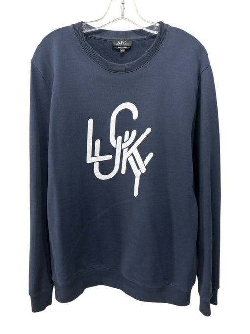 APC Size XXL Navy & White Cotton Graphic Men's Sweatshirt Navy & White / XXL