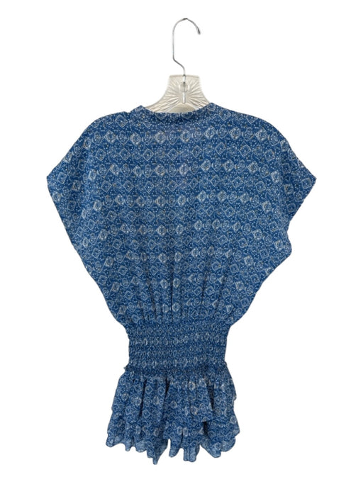 Misa Size S Blue & Gold Short Sleeve Kaleidoscope Metallic Elastic Waist Dress Blue & Gold / S