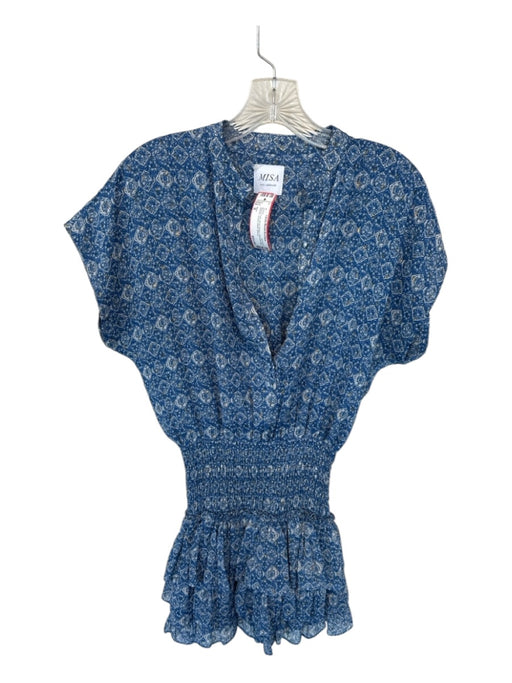 Misa Size S Blue & Gold Short Sleeve Kaleidoscope Metallic Elastic Waist Dress Blue & Gold / S