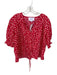 The Shirt Size L Red & White Polyester Floral Buttons V Neck Bubble Sleeve Top Red & White / L