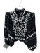 Farm Rio Size M Black & White Cotton Stitch Detail Long Sleeve Ruffle Top Black & White / M