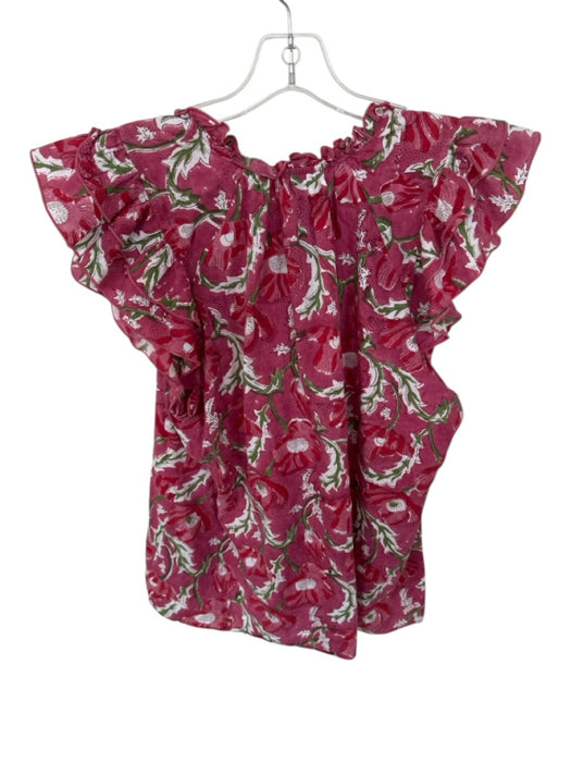 Stark X Size L Pink Cotton Floral Ruffle V Neck Front Tie Top Pink / L