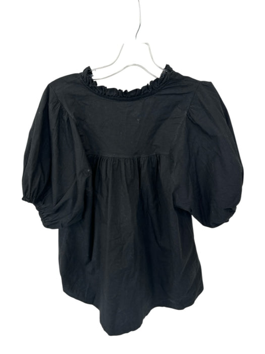 Sofia Size Est M Black Cotton Blend V Neck Bubble Sleeve Ruffle collar Top Black / Est M