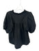 Sofia Size Est M Black Cotton Blend V Neck Bubble Sleeve Ruffle collar Top Black / Est M