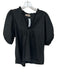 Sofia Size Est M Black Cotton Blend V Neck Bubble Sleeve Ruffle collar Top Black / Est M