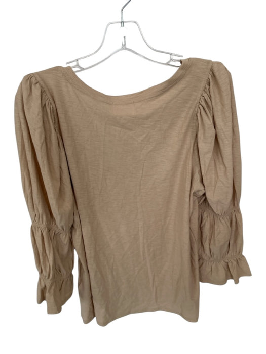Nation Size XL Tan Cotton Long Sleeve Scrunch Detail V Neck Top Tan / XL