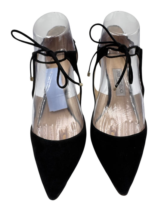 Jimmy Choo Shoe Size 37.5 Black Leather Upper Suede Laced Detail Stiletto Pumps Black / 37.5