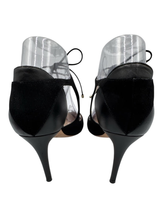 Jimmy Choo Shoe Size 37.5 Black Leather Upper Suede Laced Detail Stiletto Pumps Black / 37.5