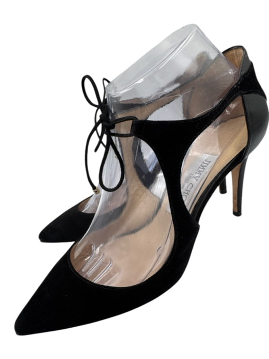 Jimmy Choo Shoe Size 37.5 Black Leather Upper Suede Laced Detail Stiletto Pumps Black / 37.5