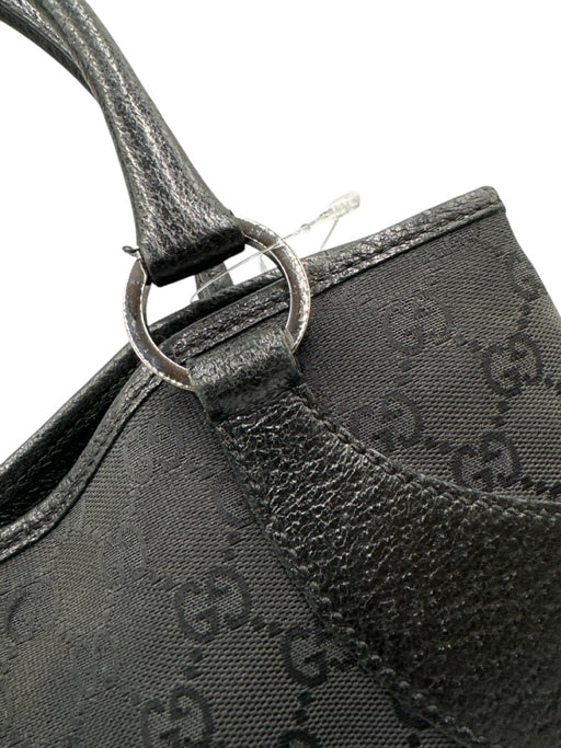 Gucci Black Leather & Canvas Guccissima Top Handle Magnetic Snap Closure Bag Black