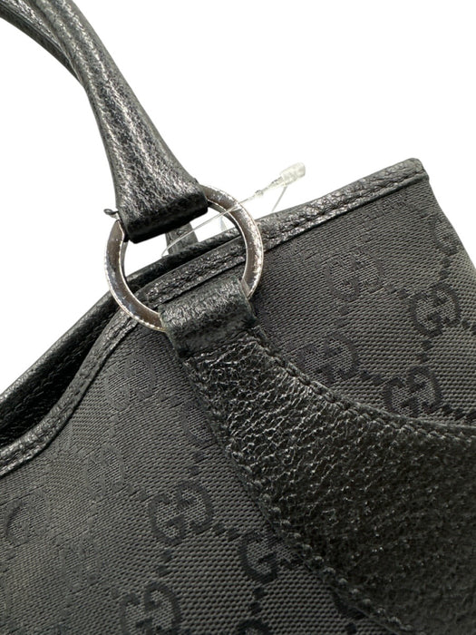 Gucci Black Leather & Canvas Guccissima Top Handle Magnetic Snap Closure Bag Black