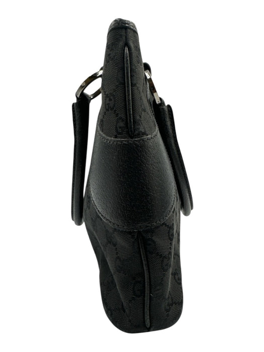 Gucci Black Leather & Canvas Guccissima Top Handle Magnetic Snap Closure Bag Black