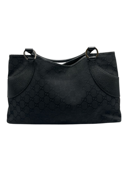 Gucci Black Leather & Canvas Guccissima Top Handle Magnetic Snap Closure Bag Black