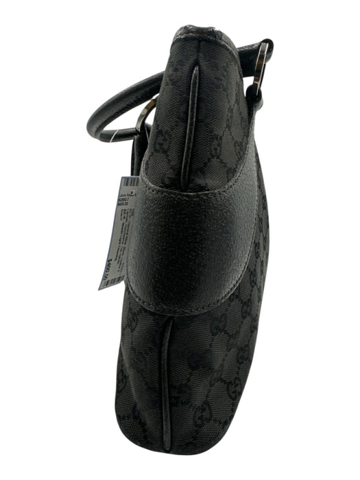 Gucci Black Leather & Canvas Guccissima Top Handle Magnetic Snap Closure Bag Black