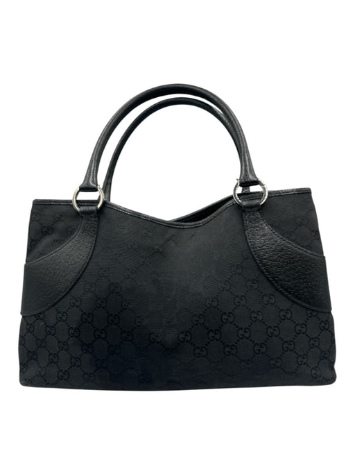 Gucci Black Leather & Canvas Guccissima Top Handle Magnetic Snap Closure Bag Black
