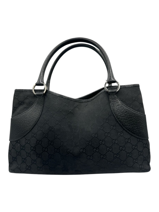 Gucci Black Leather & Canvas Guccissima Top Handle Magnetic Snap Closure Bag Black