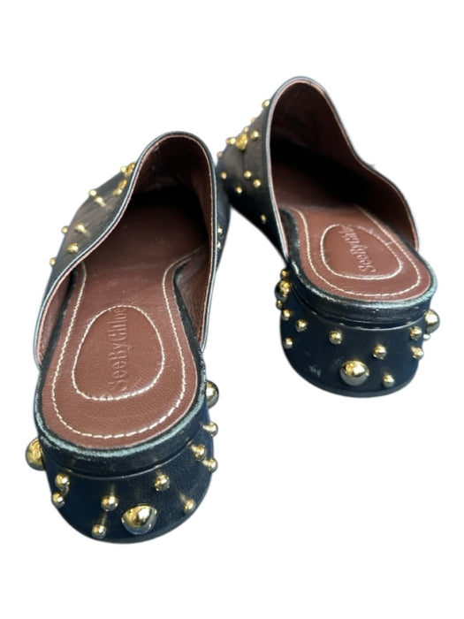 See By Chloe Shoe Size 37 Black & Gold Leather Studded Kitten Heel Mules Black & Gold / 37