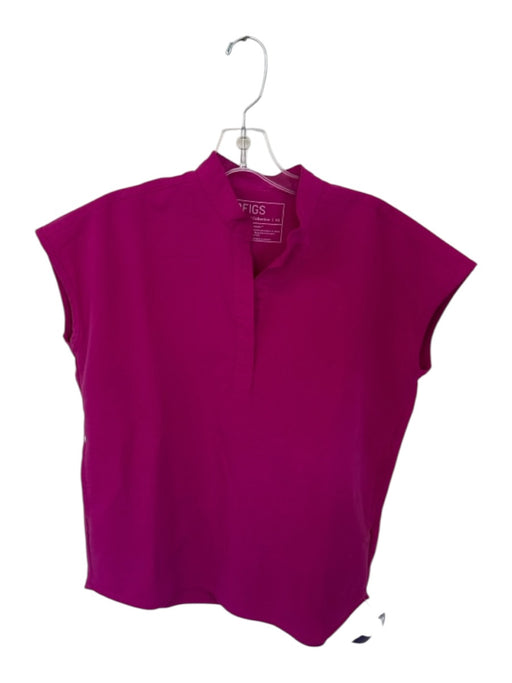 Figs Size XS Magenta Polyester Blend V Neck Pocket Short Sleeve Top Magenta / XS