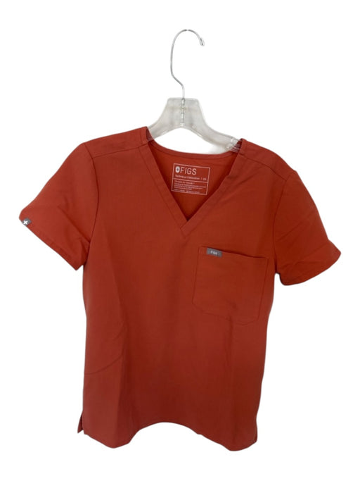 Figs Size XS Burnt Orange Polyester Blend V Neck Pocket Short Sleeve Top Burnt Orange / XS
