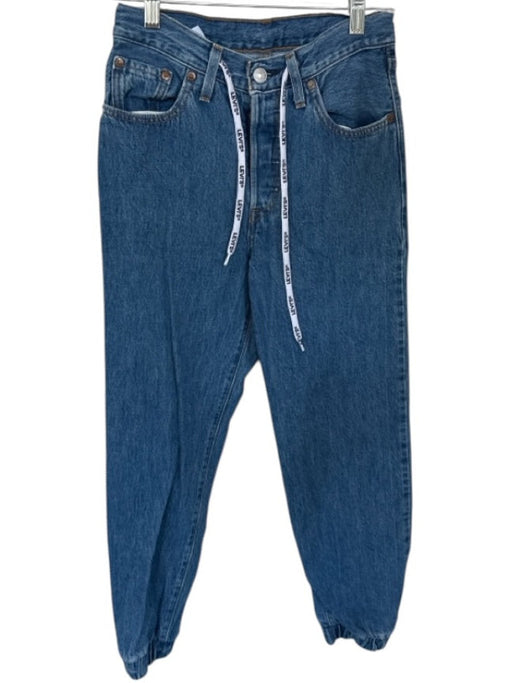 Levis Size 24 Med Dark Wash Cotton Cuffed Draw Cord Logo High Waist Pants Med Dark Wash / 24