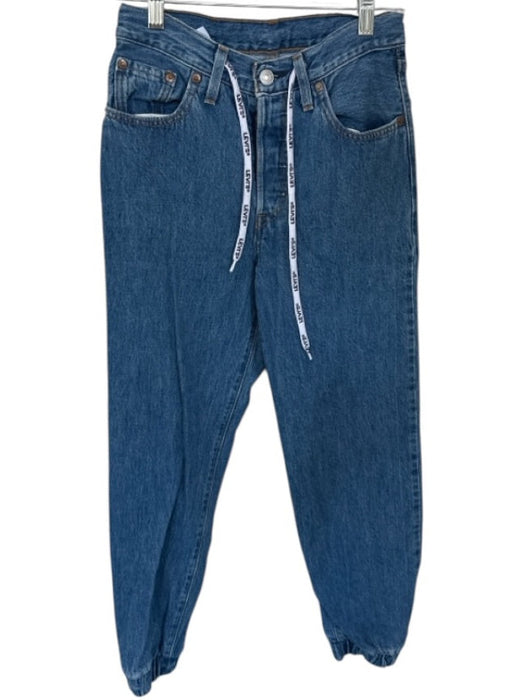Levis Size 24 Med Dark Wash Cotton Cuffed Draw Cord Logo High Waist Pants Med Dark Wash / 24