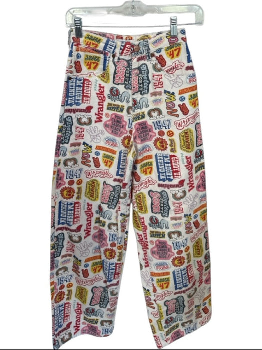 Wrangler Size 25 White & Multi Cotton Abstract High Waist Barrel Jeans White & Multi / 25