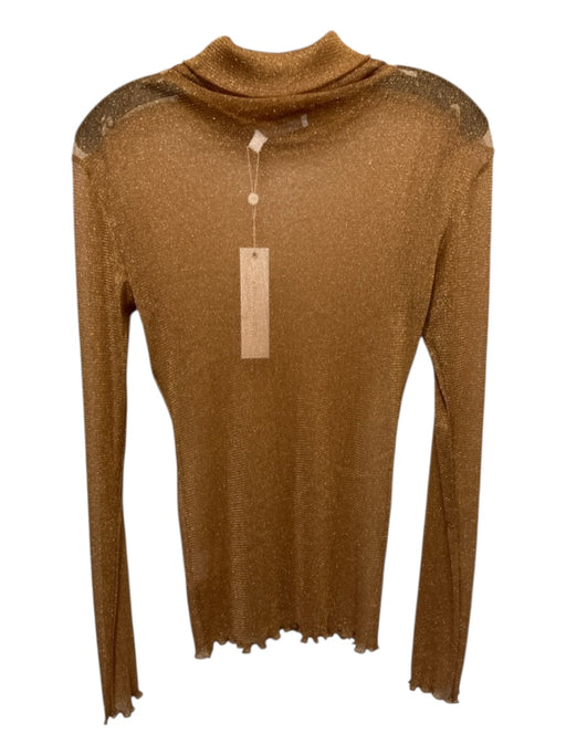 Jonathan Simkhai Size M Orange Brown Nylon & Metallic Long Sleeve Sheer Top Orange Brown / M