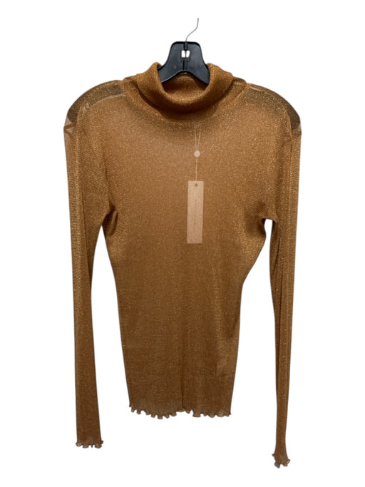 Jonathan Simkhai Size M Orange Brown Nylon & Metallic Long Sleeve Sheer Top Orange Brown / M