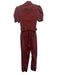 Retrofete Size L Brick Red Cotton Blend Denim Short Puff Sleeve Slim Jumpsuit Brick Red / L