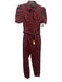 Retrofete Size L Brick Red Cotton Blend Denim Short Puff Sleeve Slim Jumpsuit Brick Red / L