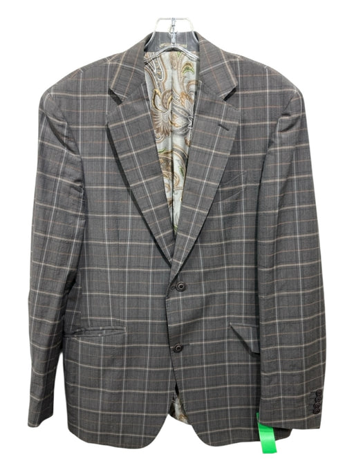 Etro Gray & Multi-Color Wool Blend Plaid 2 Button Men's Blazer Gray & Multi-Color / 48