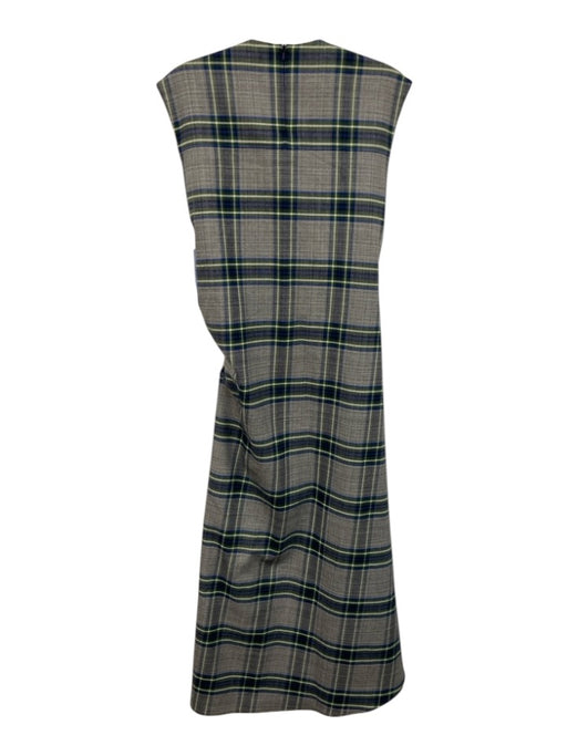 Cedric Charlier Size 8 Gray, Green, Blue Polyester Blend Zip Plaid Midi Dress Gray, Green, Blue / 8