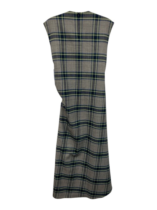 Cedric Charlier Size 8 Gray, Green, Blue Polyester Blend Zip Plaid Midi Dress Gray, Green, Blue / 8