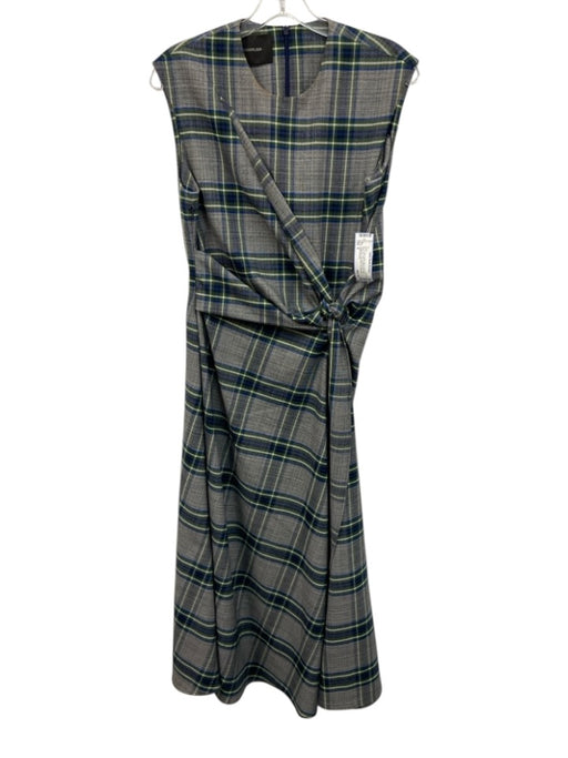 Cedric Charlier Size 8 Gray, Green, Blue Polyester Blend Zip Plaid Midi Dress Gray, Green, Blue / 8