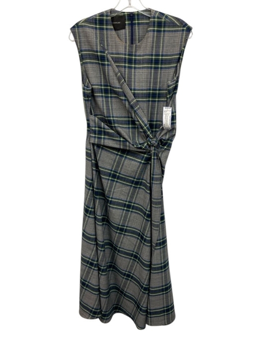 Cedric Charlier Size 8 Gray, Green, Blue Polyester Blend Zip Plaid Midi Dress Gray, Green, Blue / 8